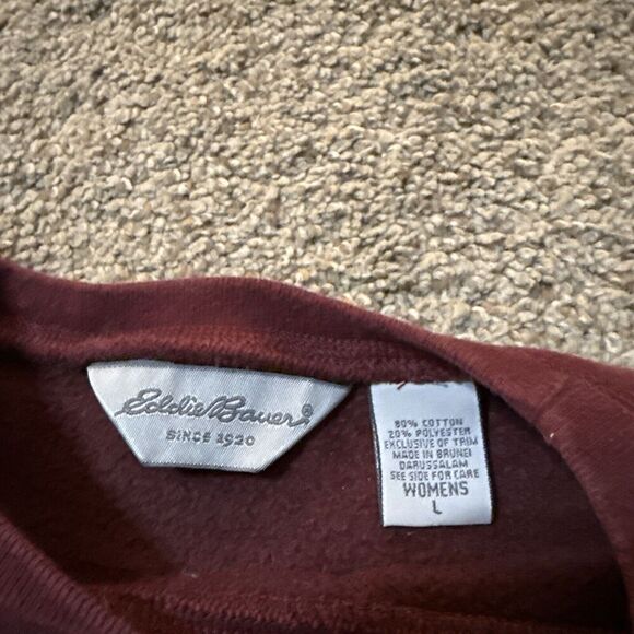 VINTAGE EDDIE BAUER Heavyweight Crewneck Womens Maroon Sweater Size Large Fleece - Picture 2 of 7